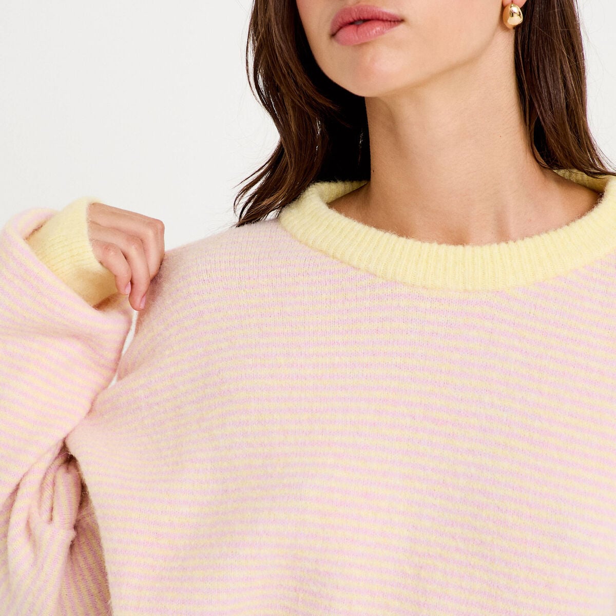 Pull ample col rond manches longues rose clair femme