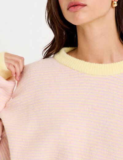 Pull ample col rond manches longues rose clair femme