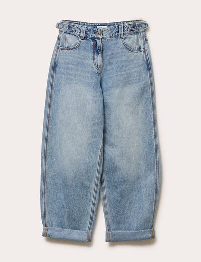 Jean barrel long en coton denim double stone femme
