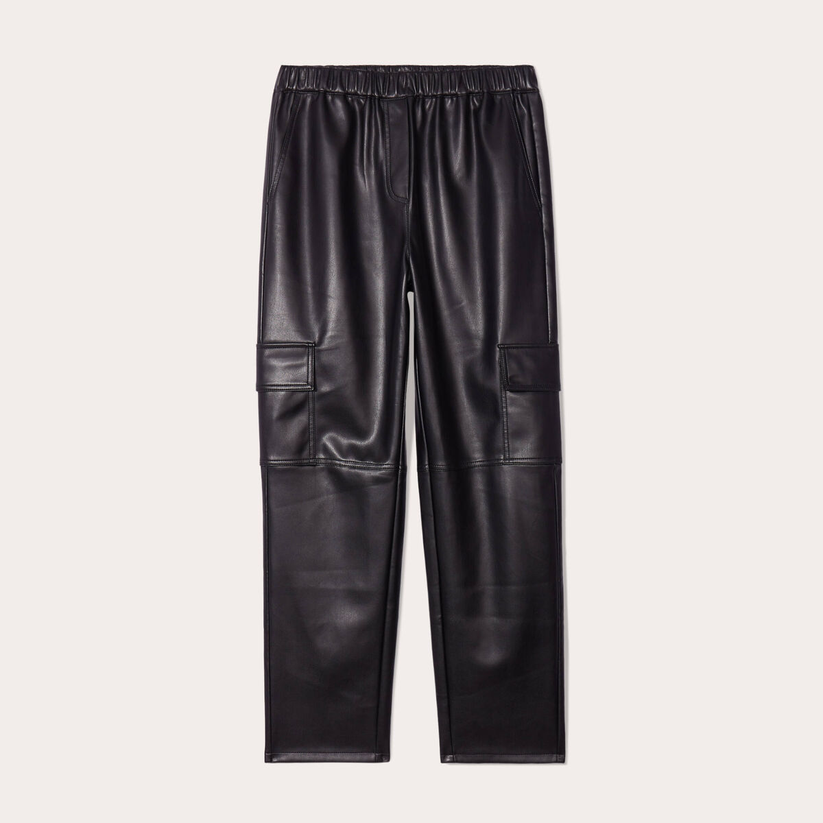 Pantalon cargo simili cuir noir femme