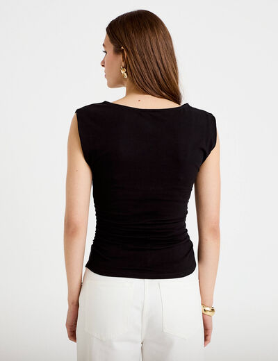 T-shirt ajust&eacute; col bateau sans manches noir femme