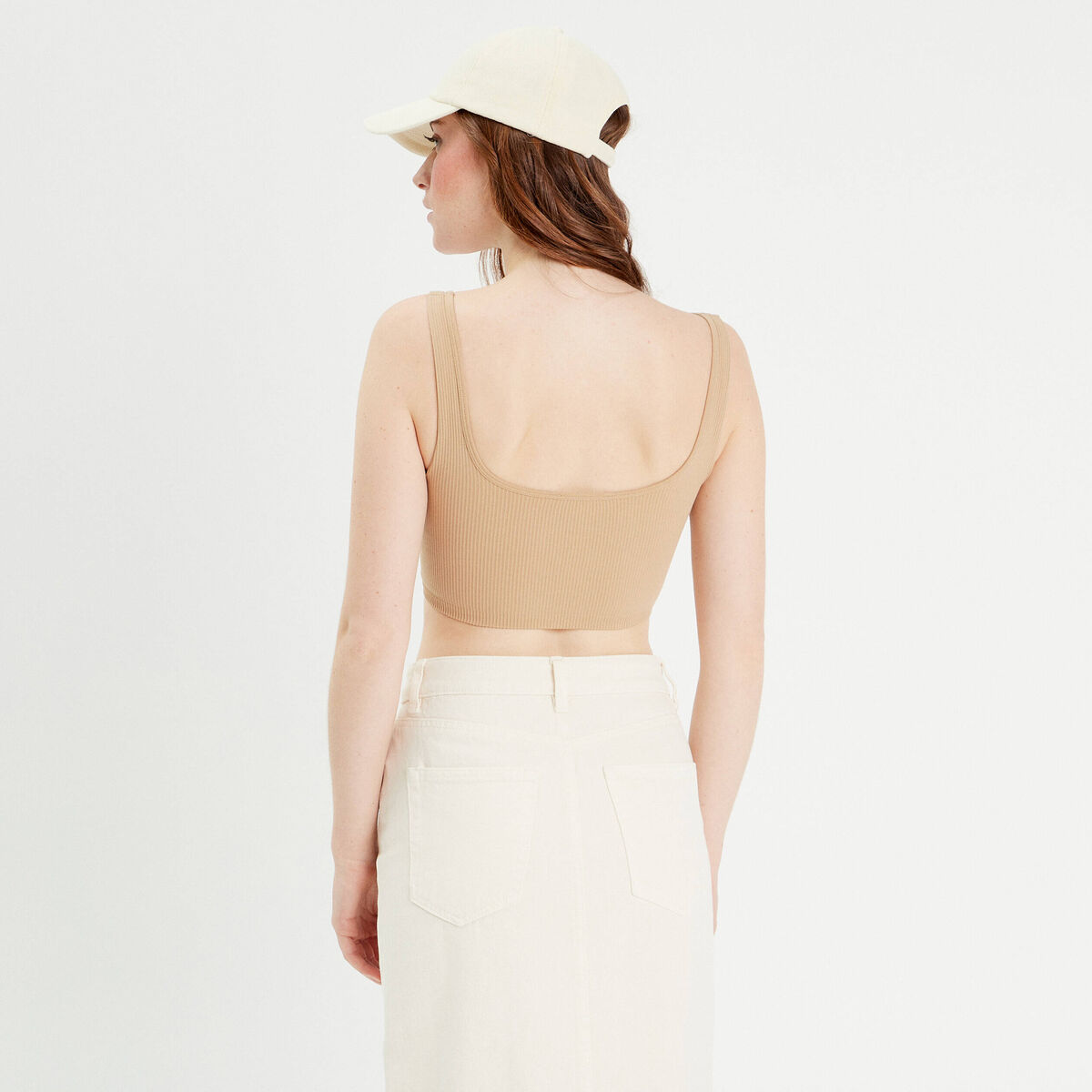 D&eacute;bardeur cropped c&ocirc;tel&eacute; beige femme