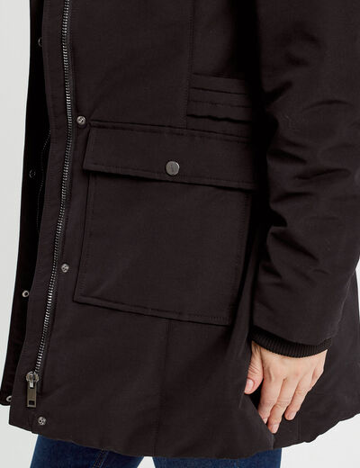 Parka longue à capuche noir femme