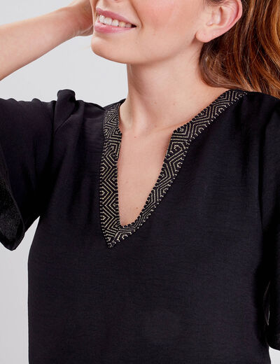 Blouse manches courtes noir femme