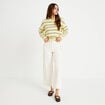 Pantalon taille haute velours ecru femme
