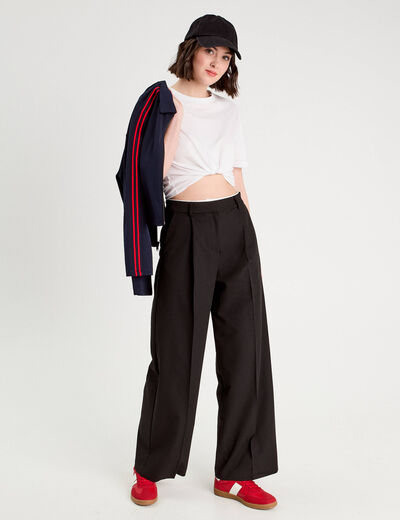 Pantalon large à pinces noir femme