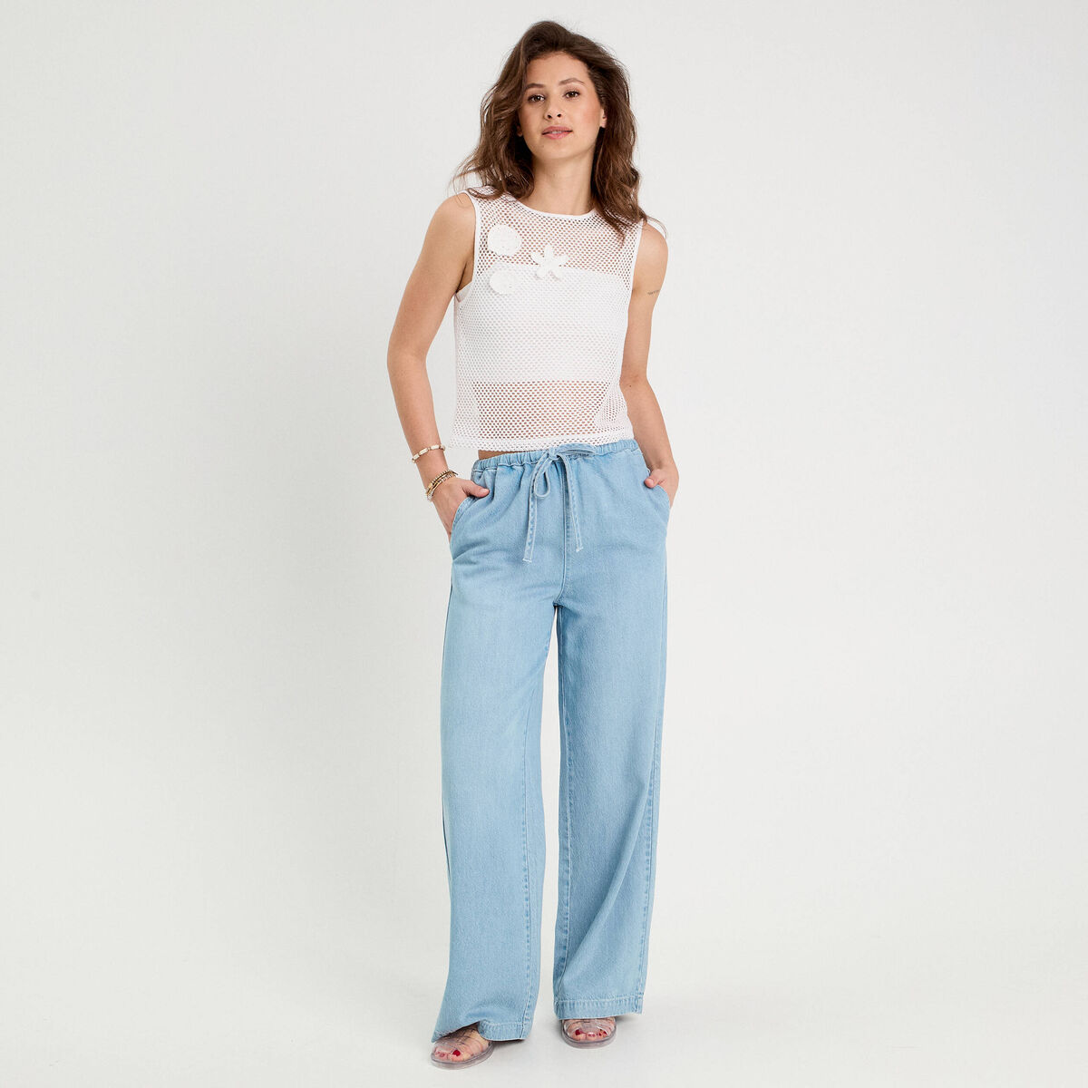 Débardeur effet crochet blanc femme
