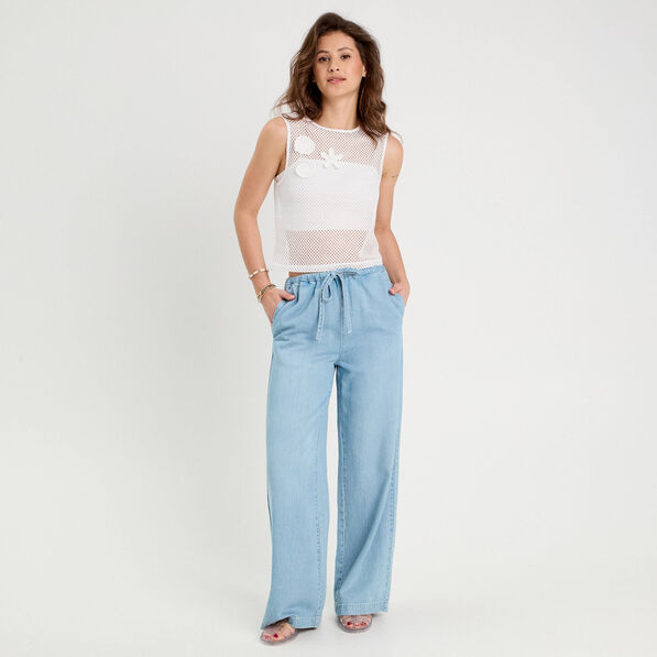 Débardeur effet crochet blanc femme