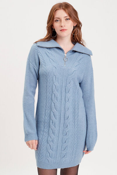 Robe pull col camionneur bleu clair femme