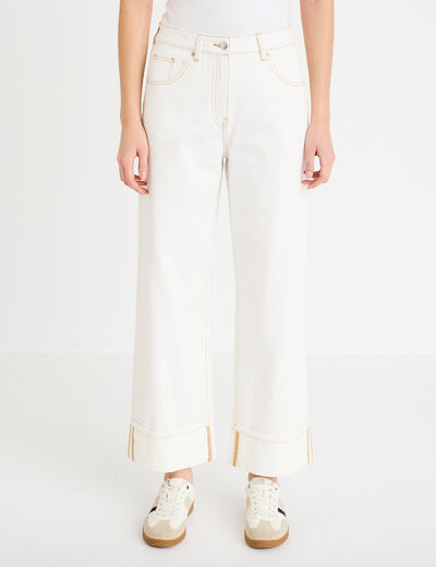 Jeans droit &agrave; revers denim blanc femme