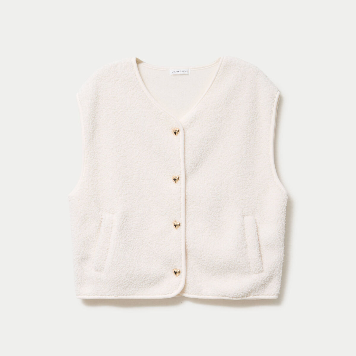 Gilet sans manches effet polaire ecru femme