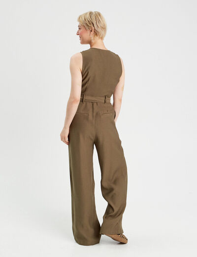 Combinaison pantalon ceinturée vert kaki femme