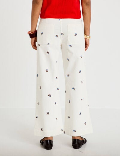 Pantalon bootcut taille haute velours blanc femme