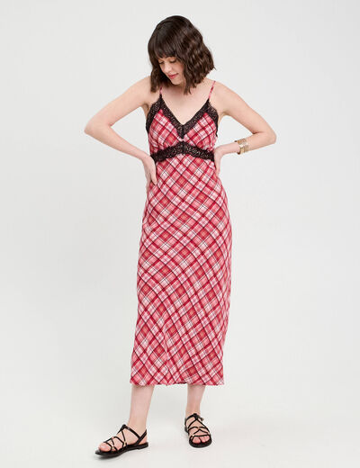 Robe longue droite bretelles rouge femme