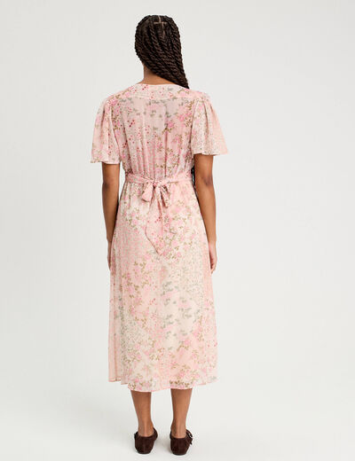 Robe midi évasée col en V rose pastel femme