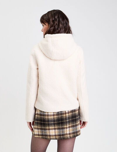 Manteau court bouclette ecru femme