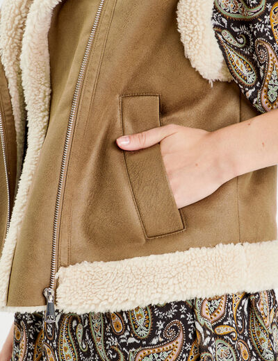 Blouson sans manches zippé taupe femme