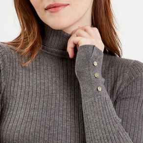 pull col roule cotele gris fonce femme Pull col roulé côtelé gris foncé femme