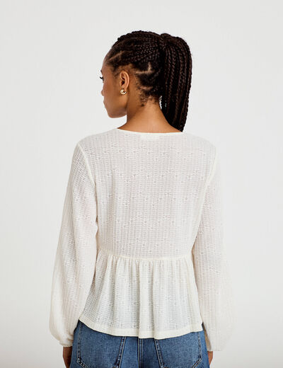 Blouse noeuds contrast&eacute;s ecru femme