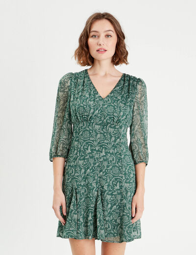 Robe patineuse manches 3/4 vert femme