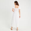 Robe longue évasée smockée blanc femme