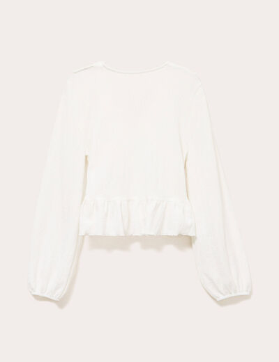 Blouse cropped grand col brod&eacute; ecru femme