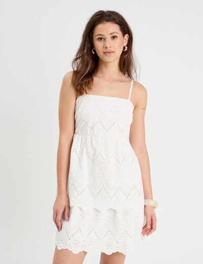 Robe évasée broderie anglaise blanc femme