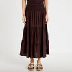 Jupon &eacute;vas&eacute; taille haute marron fonc&eacute; femme