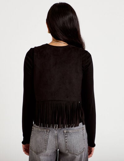 Gilet droit sans manches aspect daim noir femme