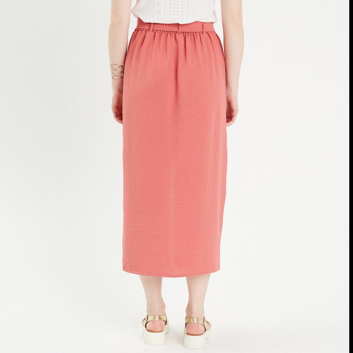 Jupe midi droite fendue vieux rose femme