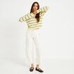 Pantalon bootcut taille haute velours ecru femme