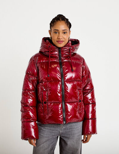 Doudoune bas resserr&eacute; manches longues rouge femme