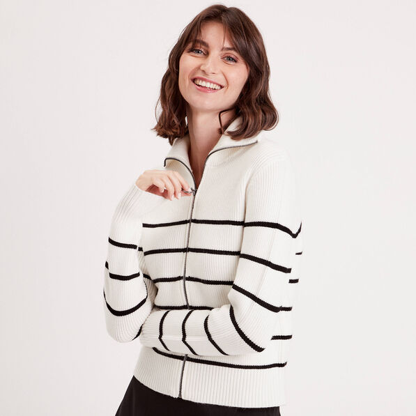 Gilet zippé manches longues ecru femme