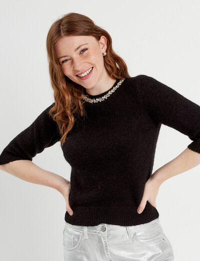 Pull manches courtes noir femme