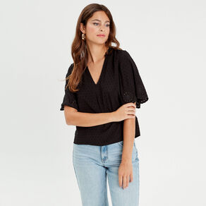 blouse manches courtes brodee noir femme Blouse manches courtes brodée noir femme