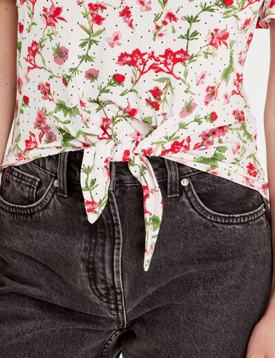 Chemise manches courtes nouée blanc femme