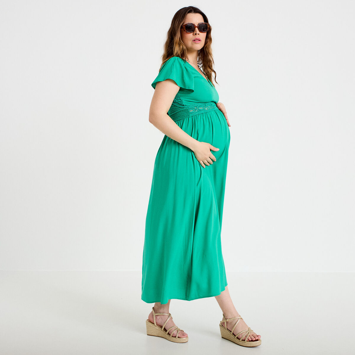 Robe longue &eacute;vas&eacute;e vert femme
