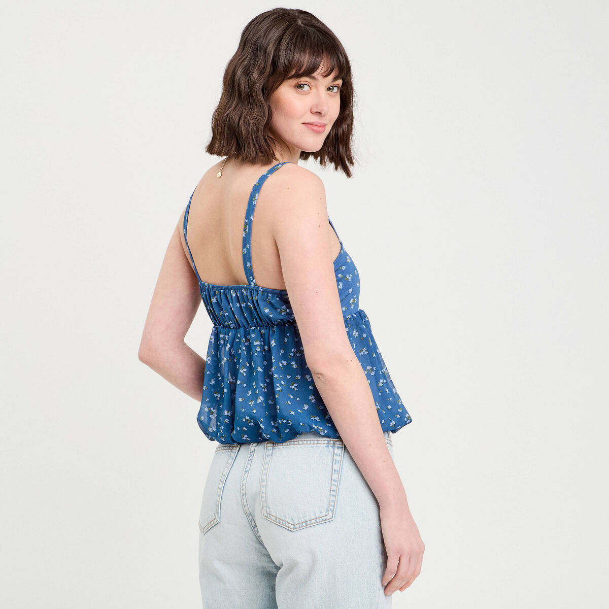 Top bretelles fines bleu fonc&eacute; femme
