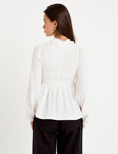 Blouse droite manches longues pliss&eacute;e ecru femme