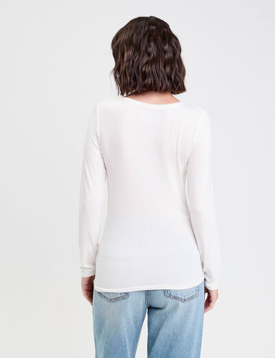 T-shirt uni à manches longues ecru femme