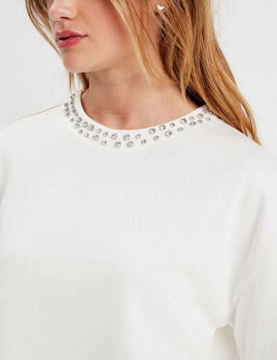 T-shirt col détails bijoux ecru femme