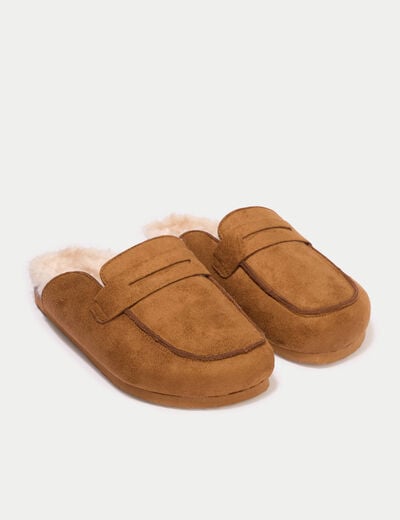 Chaussons aspect daim camel femme