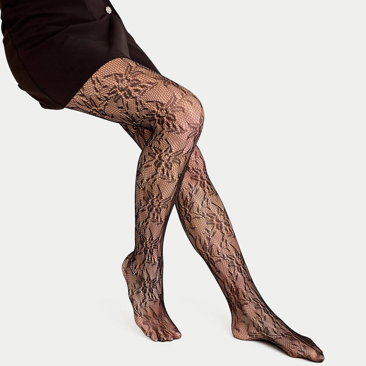 Collants aspect dentelle noir femme
