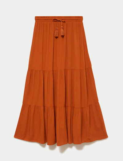Jupe longue pliss&eacute;e &eacute;vas&eacute;e orange fonc&eacute; femme
