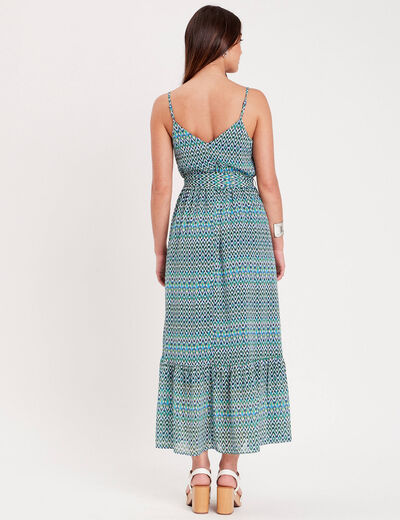 Robe longue évasée bleu femme