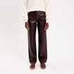 Pantalon large similicuir marron fonc&eacute; femme