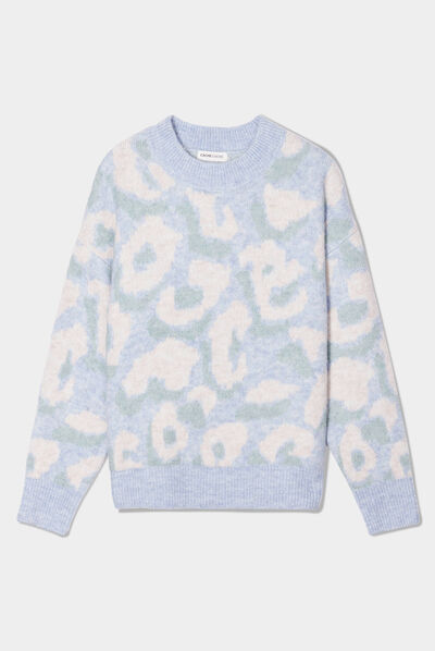 Pull manches longues col rond bleu pastel femme