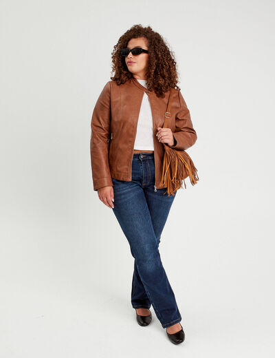 Veste droite zippée beige femme