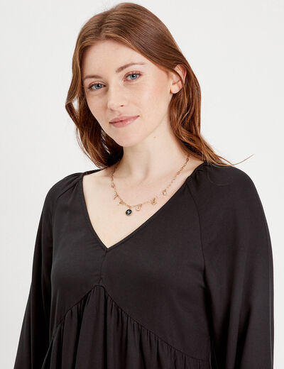 Robe évasée manches longues noir femme