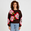 Pull ample col rond manches longues marron fonc&eacute; femme